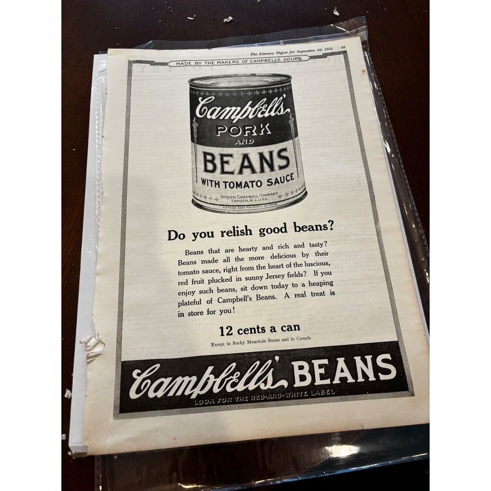 1921 Campbell's Beans Ad Edna St Vincent Millay Poetry Vintage Literary Digest